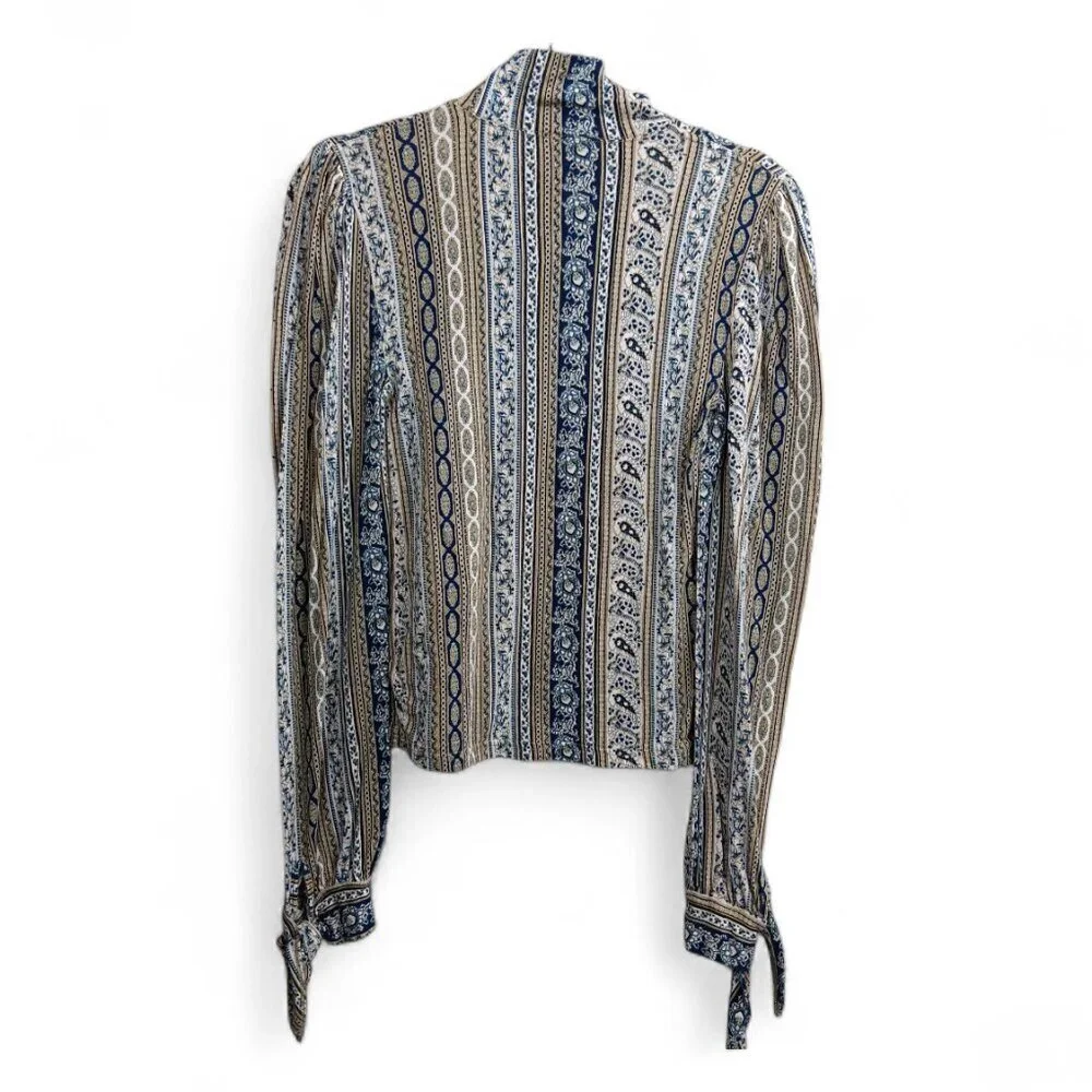 FREE PEOPLE Donatella Women's Mock Turtleneck Puff Shoulder Sleeve Paisley Top S
